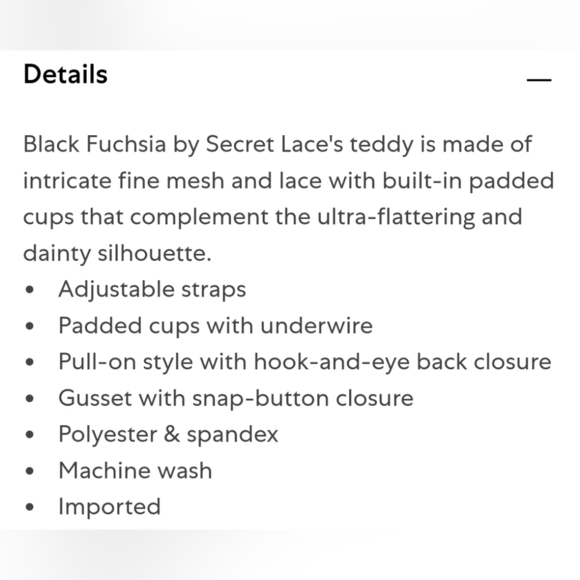 Black Fuchsia by Secret LaceGalloon Lace & Mesh Teddy Size 3X - Picture 3 of 11